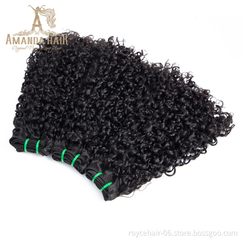 Amanda 10a 11a Fumi Super Double Drawn Virgin Indian Human Hair Pixie Curls 3 Bundles with Lace Frontal Closure